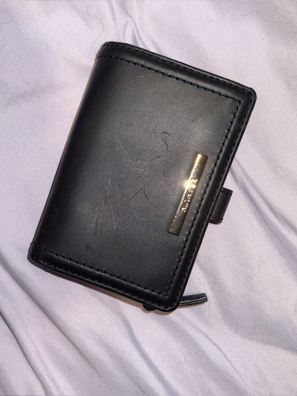 Black Leather Card Wallet with Gold Accent